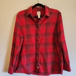 Lands' End Red and Black Plaid Boys Flannel Shirt